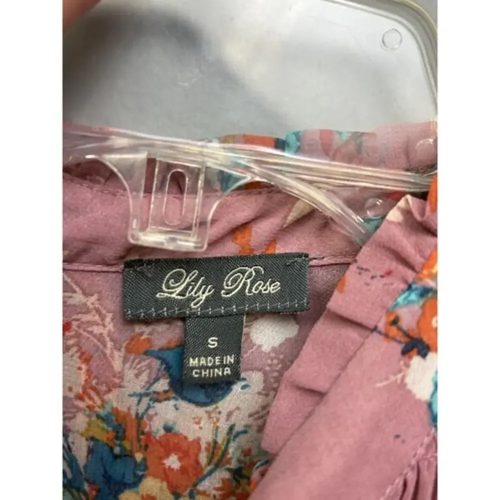 Lily Rose‎ Dress Womens Small Pink Floral Sleeveless Smocked Bodice Midi Spring